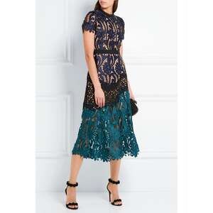 Self-Portrait 6 Guipure Lace Midi Dress Prairie Black Turquoise